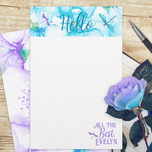 Turquoise, Purple Dragonfly Personal Stationary