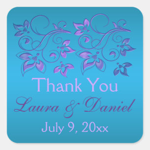 Turquoise, Purple Floral 1.5" sq. Wedding Sticker
