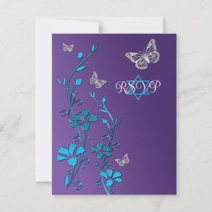 Turquoise, Purple Floral, Butterflies RSVP Card