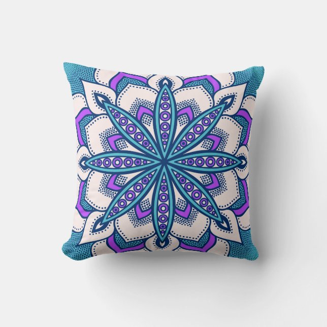 Turquoise Purple Flower Mandala Cushion (Front)