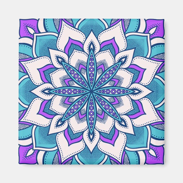 Turquoise Purple Flower Mandala Magnet (Front)