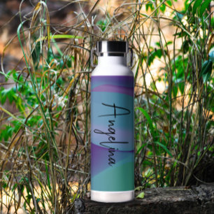 Turquoise purple gradient name Water Bottle