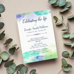 Turquoise & Purple Watercolor Celebration of Life Invitation