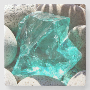Turquoise quartz crystal  grey stone rock mineral coaster