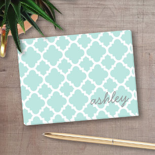Turquoise Quatrefoil Pattern Script Name Post-it Notes