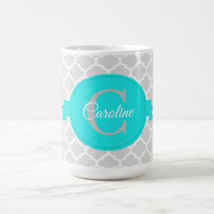 Turquoise Quatrefoil Personalised Coffee Mug