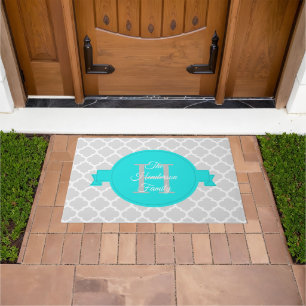 Turquoise Quatrefoil Personalised Doormat
