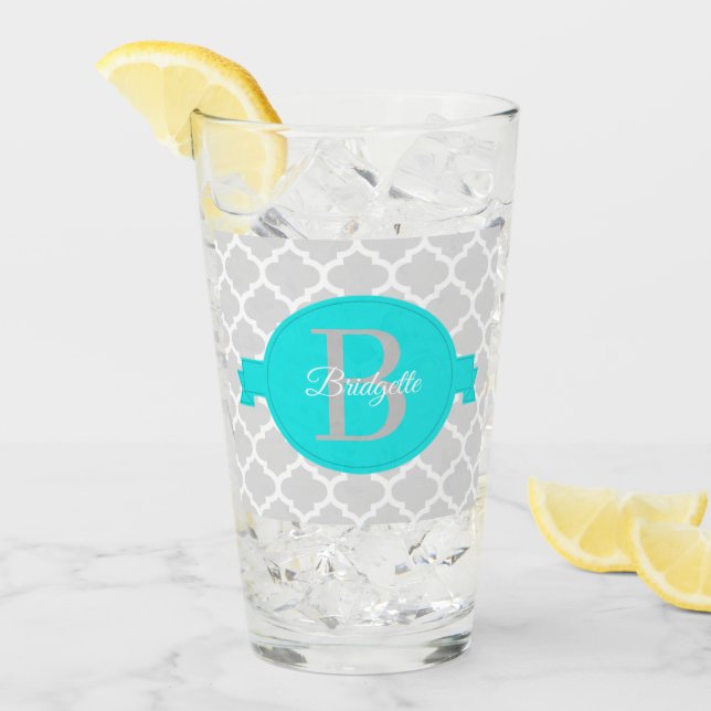 Turquoise Quatrefoil Personalised Glass (Front Ice)