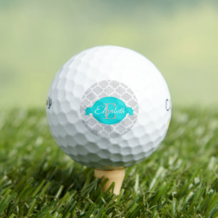 Turquoise Quatrefoil Personalised Golf Balls