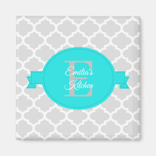 Turquoise Quatrefoil Personalised Magnet