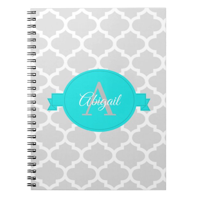 Turquoise Quatrefoil Personalised Notebook (Front)