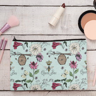Turquoise Queen Bee & Gold Crown Accessory Pouch