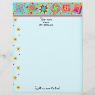 Turquoise Quilt Blocks Letterhead Stationary Template