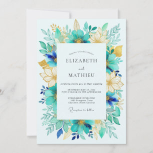 Turquoise Radiant Watercolor Spring Wedding Invitation