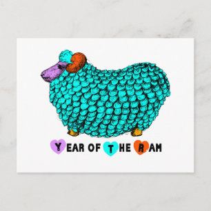 Turquoise Ram Chinese New Year Zodiac Postcard