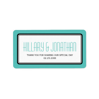 Turquoise rectangular frame wedding favour labels