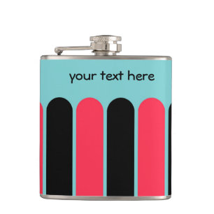 Turquoise Red and Black Stripes Hip Flask