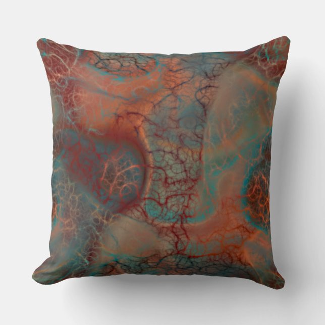 Turquoise, red and Rust Marble abstract Cushion (Front)