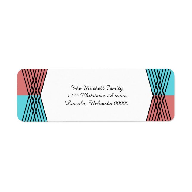 Turquoise Red Colourful Deco Address Labels (Front)
