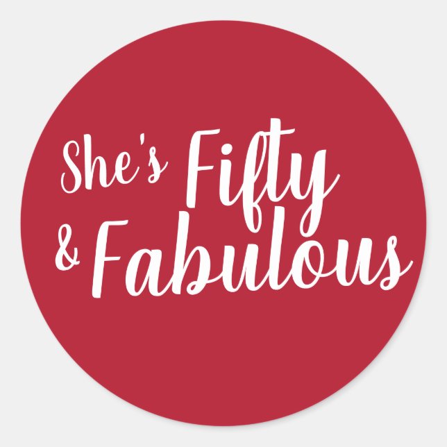 Turquoise, Red Fifty and Fabulous Birthday Party Classic Round Sticker (Front)