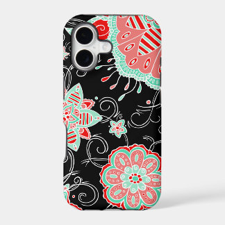 Turquoise & Red Floral