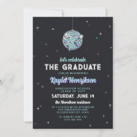 Turquoise Retro Discoball Flares Graduation Party