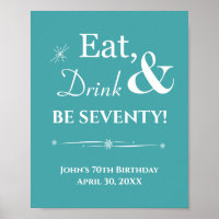 Turquoise Retro Eat Drink Be Seventy 70th Birthday