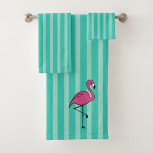 Turquoise Retro Flamingo Bath Towels Set Gift