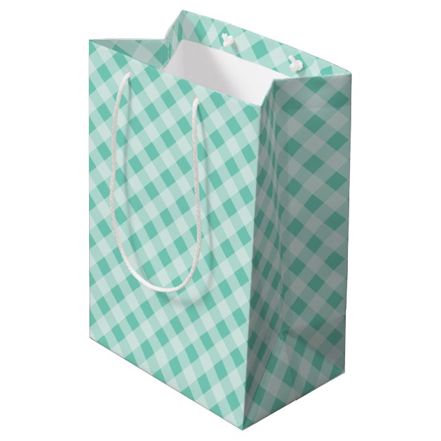 Turquoise Retro Gingham Gift Bag (Back Angled)