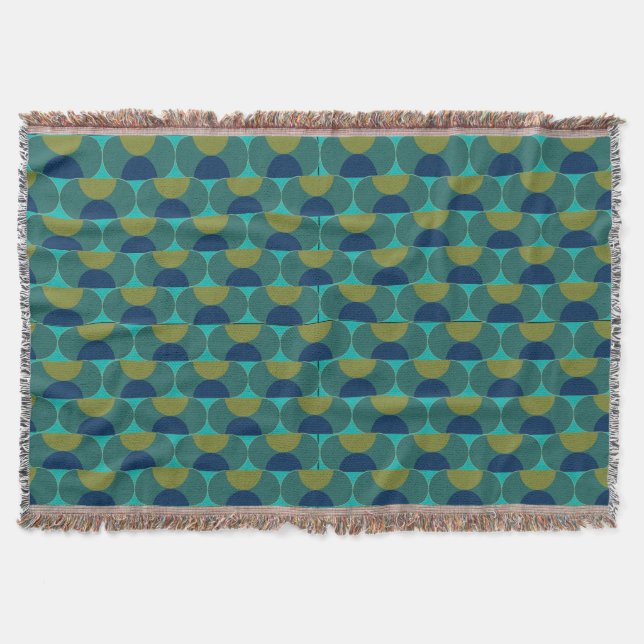 Turquoise Retro Ovals and Semi-Circles Throw Blanket (Front)