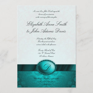 Turquoise Ribbon Damask Wedding Invitation