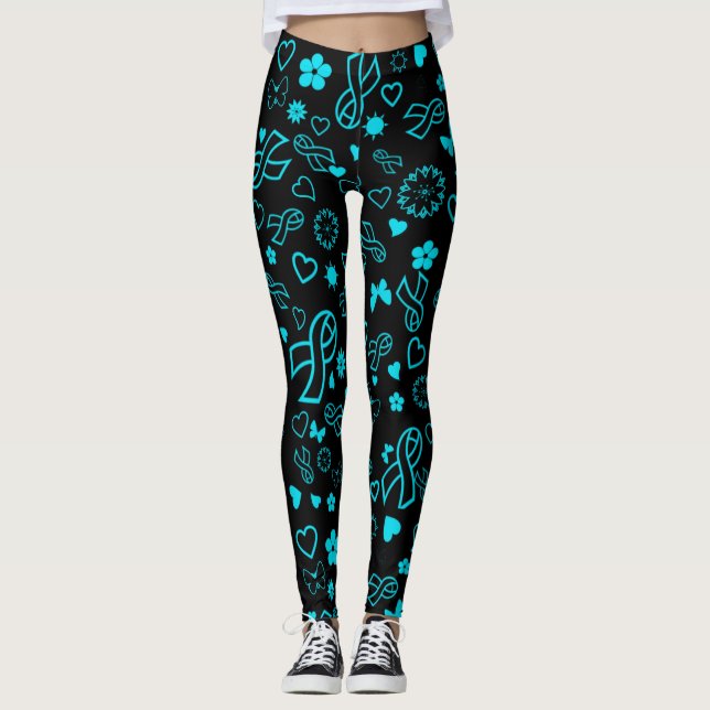 Turquoise Ribbon Multi Print,,,POTS Leggings (Front)