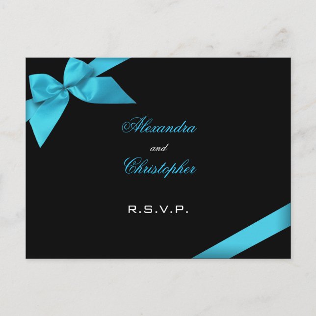 Turquoise Ribbon RSVP Invitation Postcard (Front)