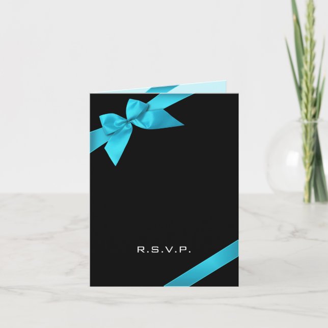 Turquoise Ribbon RSVP Note Invitation (Front)
