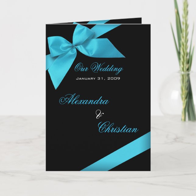 Turquoise Ribbon Wedding Invitation Announcement (Front)
