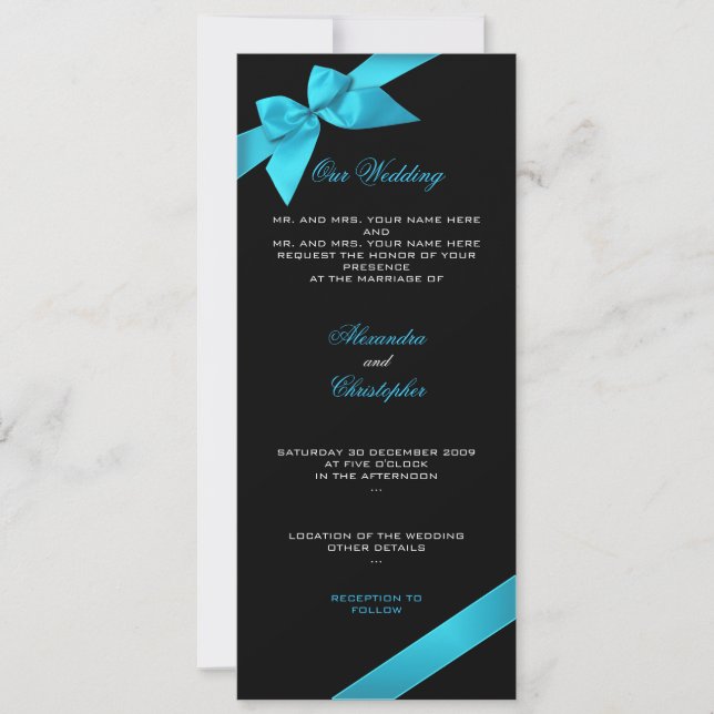 Turquoise Ribbon Wedding Invitation Announcement 2 (Front)
