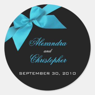 Turquoise Ribbon Wedding Invitation Announcement Classic Round Sticker