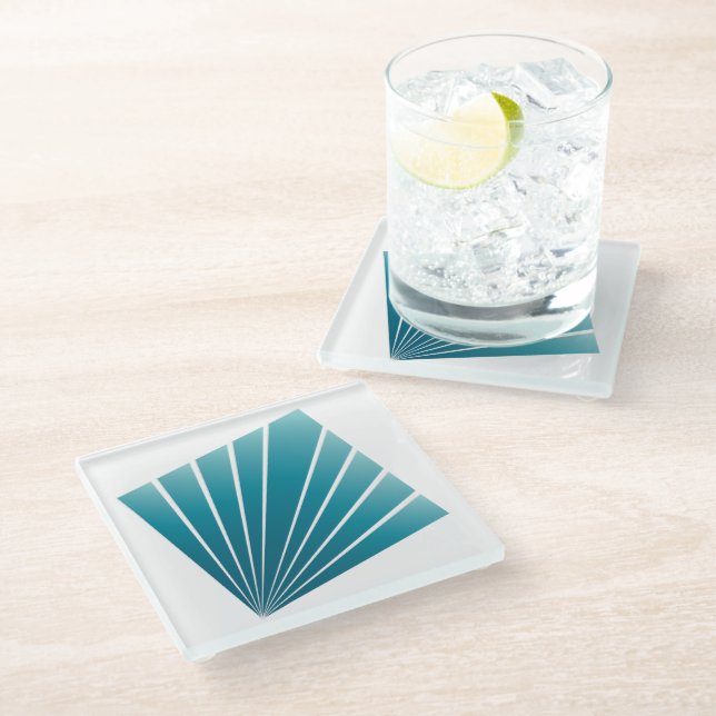 Turquoise ribbons glass coaster (Angled)
