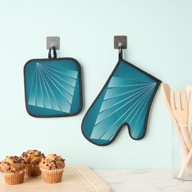 Turquoise ribbons oven mitt & pot holder set (Insitu(Hanging))