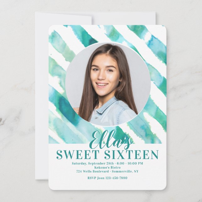 Turquoise Ribbons Photo Invitation (Front)