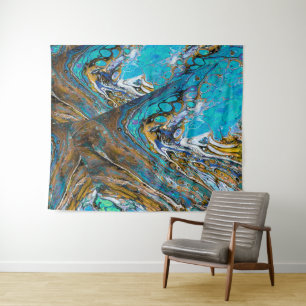 Turquoise River water and stones abstract art Tapestry