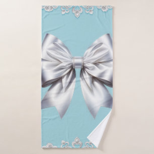 Turquoise Robin's Egg Blue Big White Bow Bridal  Bath Towel Set