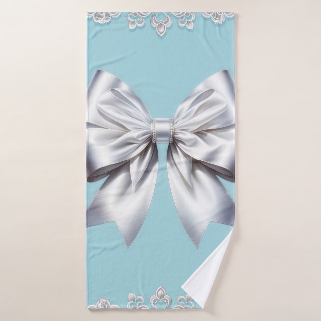 Turquoise Robin's Egg Blue Big White Bow Bridal  Bath Towel Set (Bath Towel)