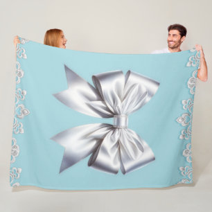 Turquoise Robin's Egg Blue Big White Bow Bridal Fleece Blanket