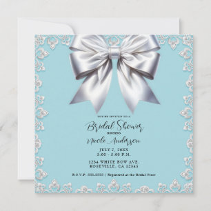 Turquoise Robin's Egg Blue Big White Bow Bridal  Invitation
