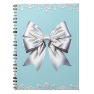 Turquoise Robin's Egg Blue Big White Bow Bridal  Notebook