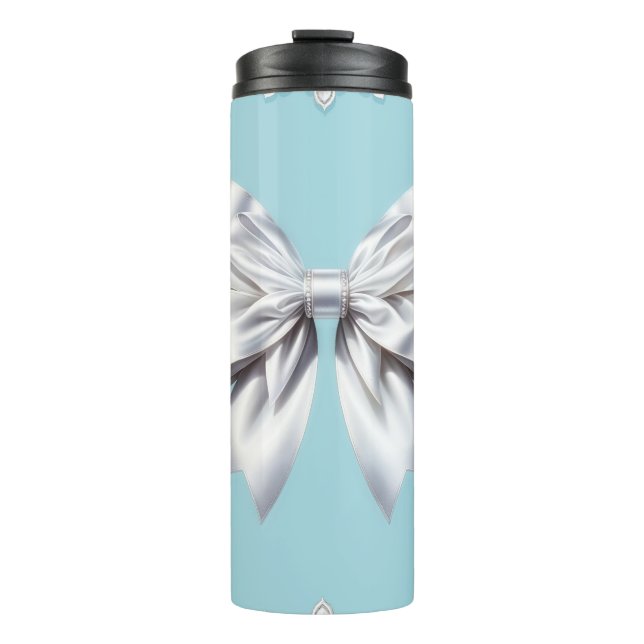 Turquoise Robin's Egg Blue Big White Bow Bridal  Thermal Tumbler (Front)
