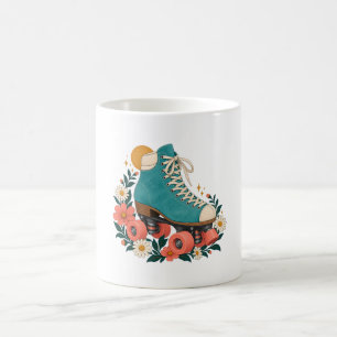 Turquoise Roller Skate and Wildflowers Retro Mug