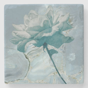 Turquoise Rose Abstract Coaster