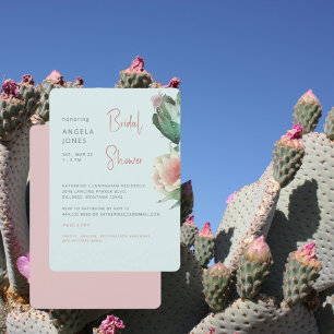Turquoise & Rose Cactus Tropical Bridal Shower Invitation